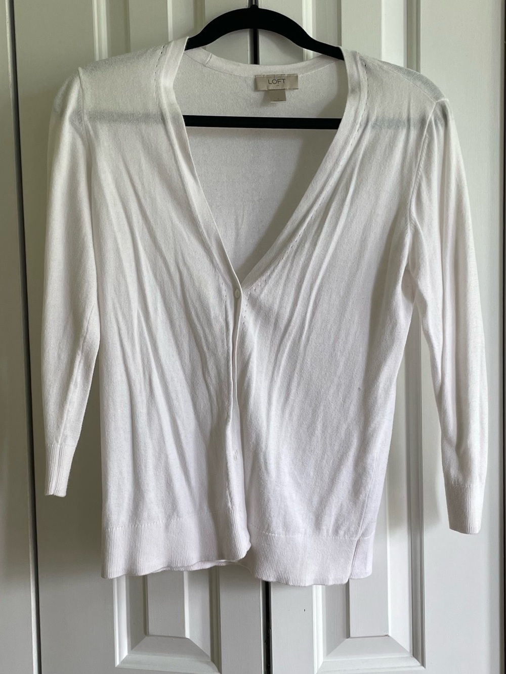 LOFT White V-Neck Lightweight Cardigan Sweater
